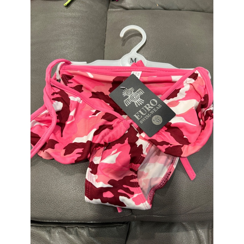 Euro Swimwear Pink Camo Bikini set Side Tie Womens Size Medium NWT